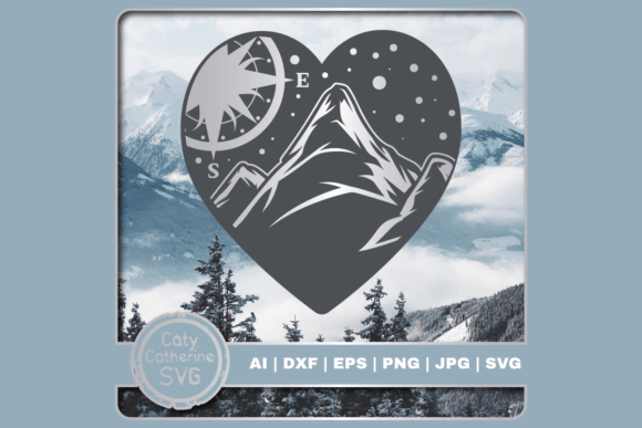 Download Mountains &amp; Compass Love Heart SVG - Mountain Collection