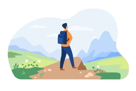 Download Active Tourist Hiking in Mountain. Man W - Mountain Collection
