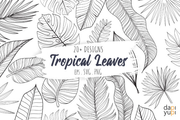 Download Tropical Leaves Line Art Graphic Element - Graphic Collection