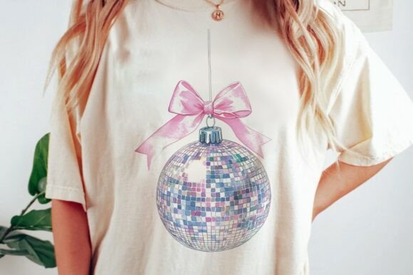Download Pink Bow Disco Ball Ornament Graphic Png - Graphic Collection